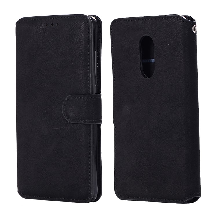 Vintage Matte PU Leather Wallet Stand Case for Xiaomi Redmi Note 4X - Black-1