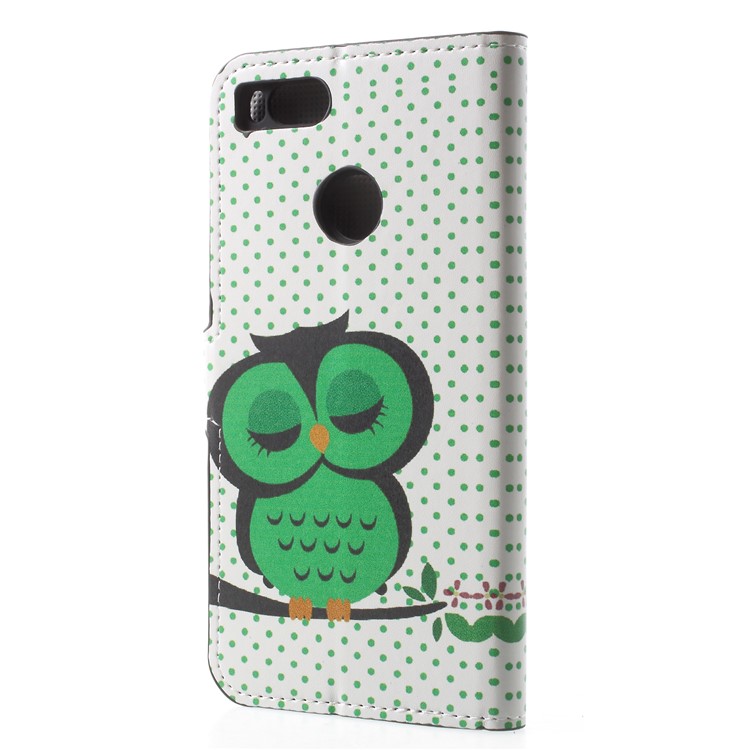 Patterned Stand PU Leather Wallet Case for Xiaomi Mi A1 / 5X - Green Napping Owl-3