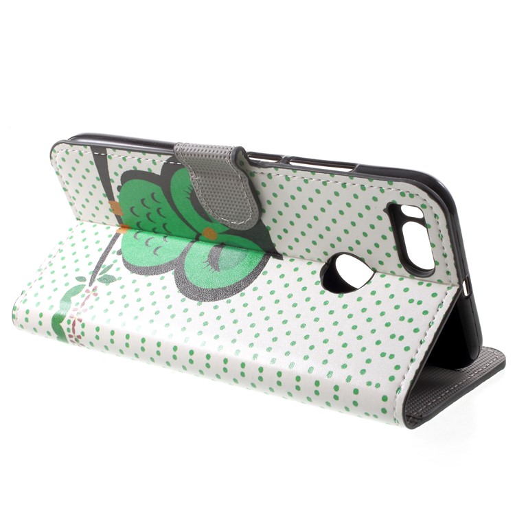 Patterned Stand PU Leather Wallet Case for Xiaomi Mi A1 / 5X - Green Napping Owl-4