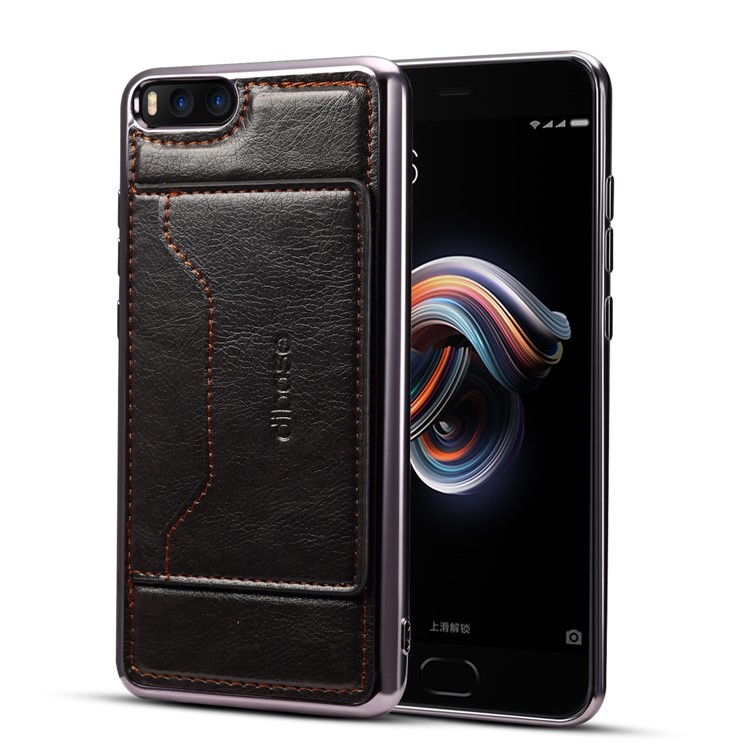 Leather Coated Plated TPU Mobile Case with Card Slot Kickstand for Xiaomi Mi Note 3 - Black-1