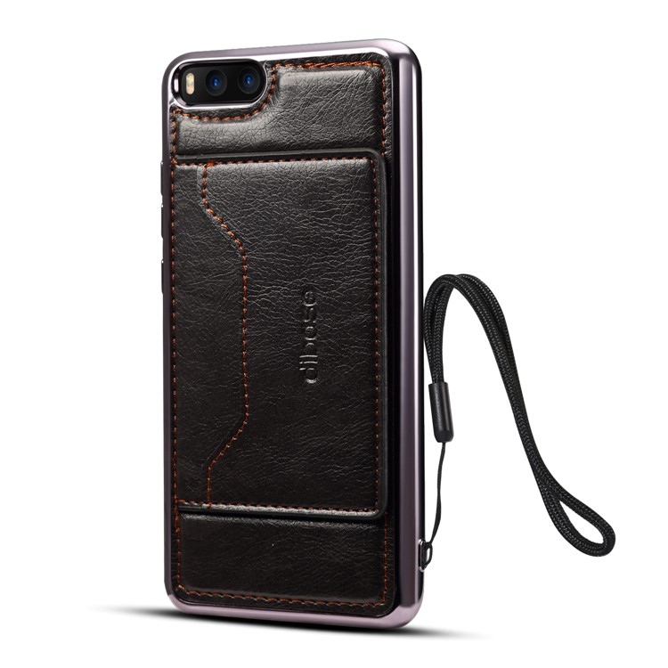 Leather Coated Plated TPU Mobile Case with Card Slot Kickstand for Xiaomi Mi Note 3 - Black-2