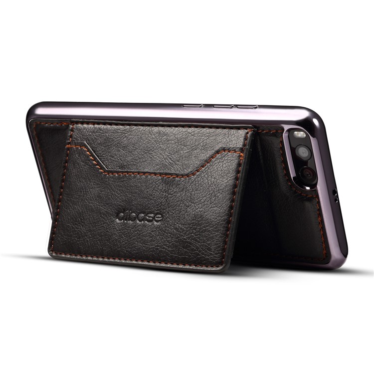 Leather Coated Plated TPU Mobile Case with Card Slot Kickstand for Xiaomi Mi Note 3 - Black-4