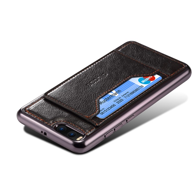 Leather Coated Plated TPU Mobile Case with Card Slot Kickstand for Xiaomi Mi Note 3 - Black-5