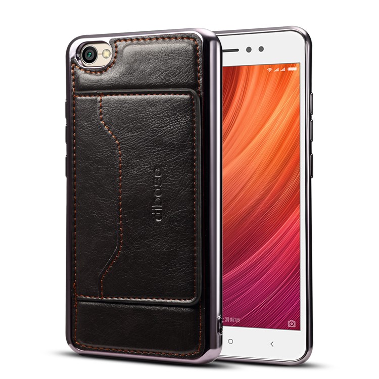 Leather Coated Plated TPU Card Holder Phone Cover for Xiaomi Redmi Note 5A Prime / Redmi Y1 - Black-1