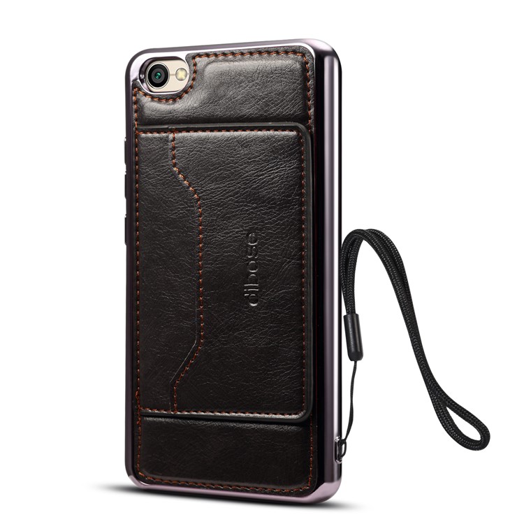 Leather Coated Plated TPU Card Holder Phone Cover for Xiaomi Redmi Note 5A Prime / Redmi Y1 - Black-2