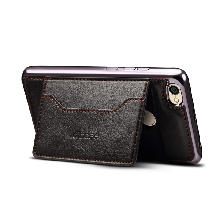 Leather Coated Plated TPU Card Holder Phone Cover for Xiaomi Redmi Note 5A Prime / Redmi Y1 - Black-4