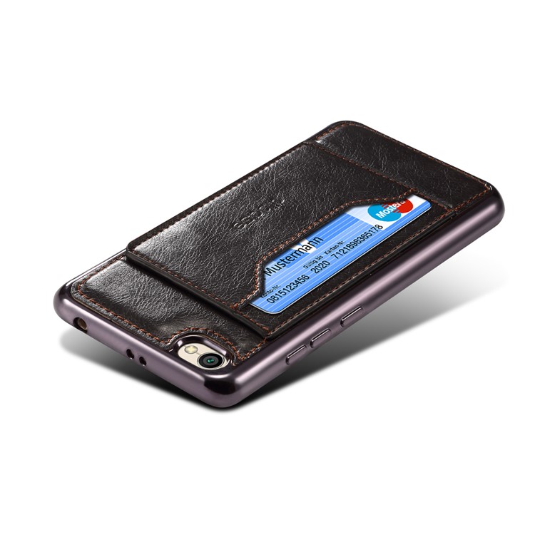 Leather Coated Plated TPU Card Holder Phone Cover for Xiaomi Redmi Note 5A Prime / Redmi Y1 - Black-6