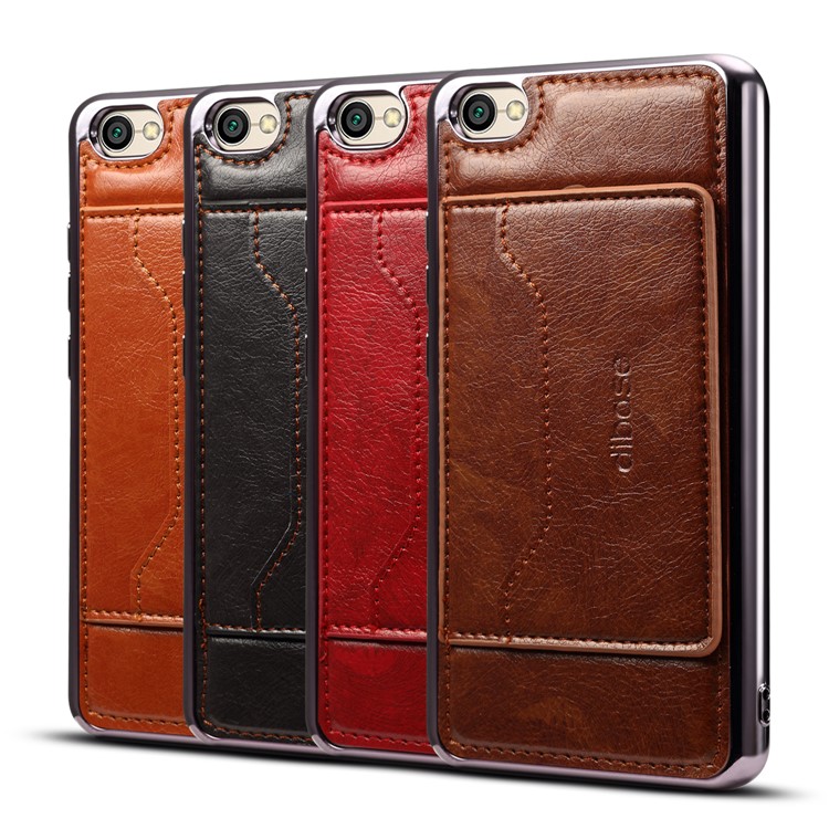 Leather Coated Plated TPU Card Holder Phone Cover for Xiaomi Redmi Note 5A Prime / Redmi Y1 - Black-7