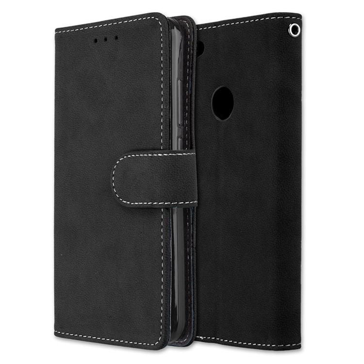 Matte Surface Folio Flip PU Leather Case for Xiaomi Redmi Note 5A/Y1 Lite (India) - Black-3