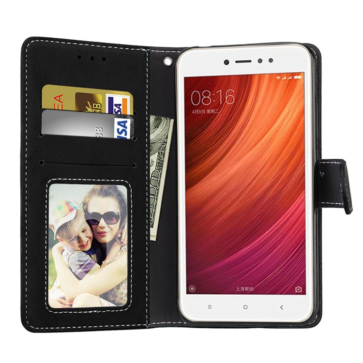 Matte Surface Folio Flip PU Leather Case for Xiaomi Redmi Note 5A/Y1 Lite (India) - Black-9