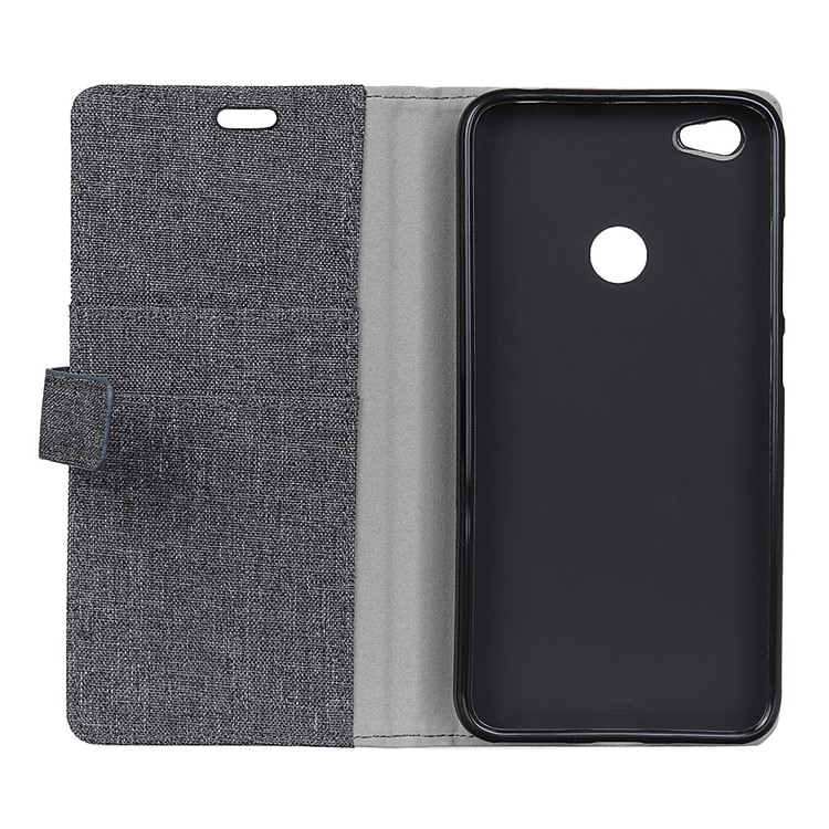 Linen Cloth Leather Wallet Stand Mobile Case for Xiaomi Redmi Note 5A/Y1 Lite (India) - Black-5