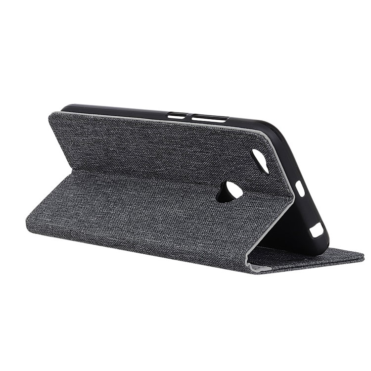 Linen Cloth Leather Wallet Stand Mobile Case for Xiaomi Redmi Note 5A/Y1 Lite (India) - Black-6