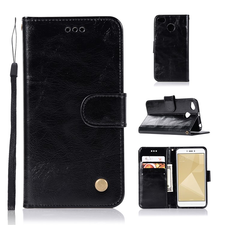 Vintage PU Leather Wallet Stand Case for Xiaomi Redmi 4X - Black-1