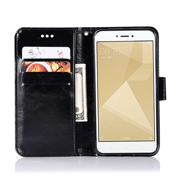 Vintage PU Leather Wallet Stand Case for Xiaomi Redmi 4X - Black-4