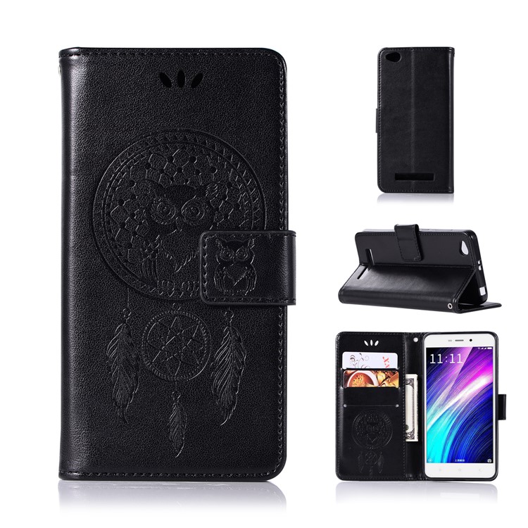 Imprima La Carpeta Magnética Del Soporte De Cuero De La PU Del Colector Ideal Del Búho Para El Xiaomi Redmi 4a - Negro-1