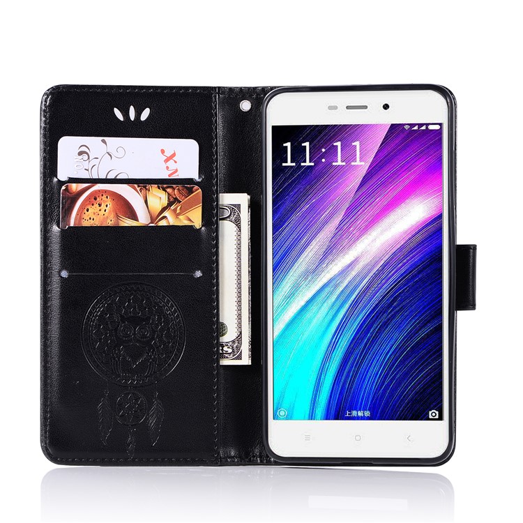 Imprima La Carpeta Magnética Del Soporte De Cuero De La PU Del Colector Ideal Del Búho Para El Xiaomi Redmi 4a - Negro-4