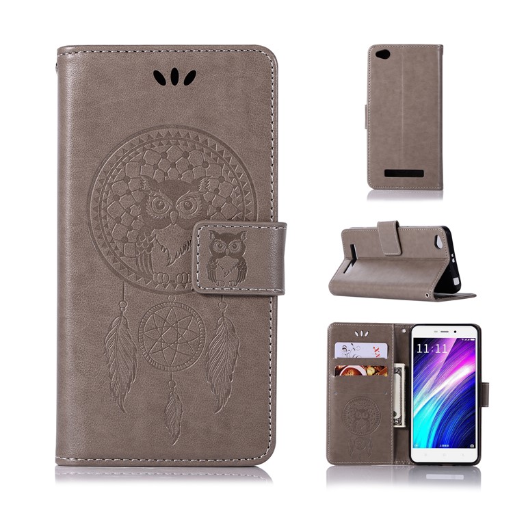 Imprima La Caja Magnética Del Cuero De La PU De La Carpeta Magnética Del Búho Del Colector Para El Xiaomi Redmi 4a - Gris-1