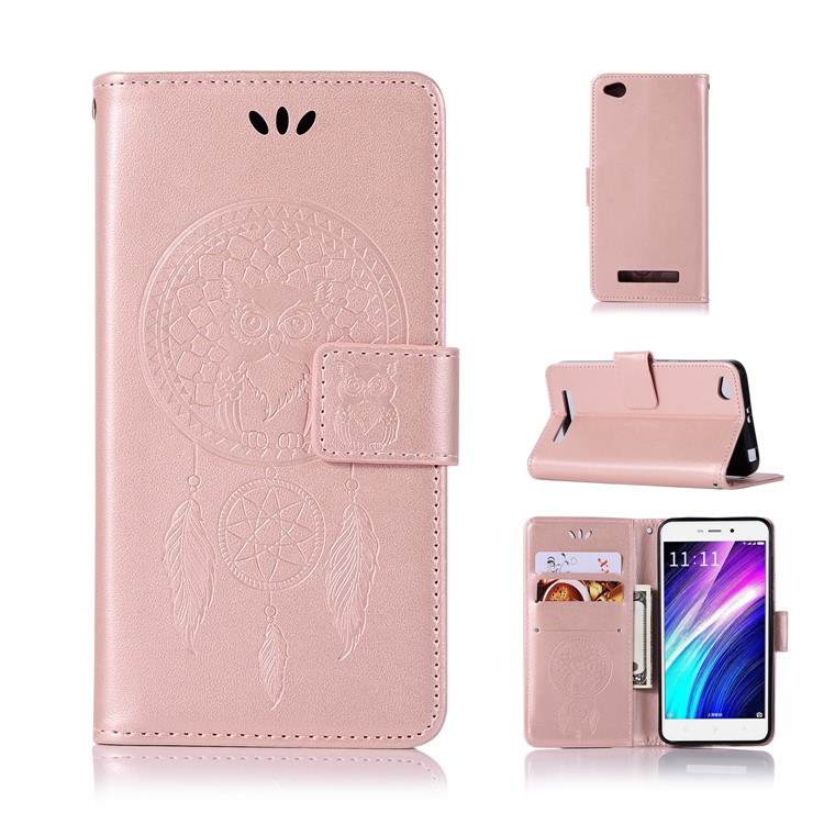Impresión Sueño Colector Búho Billetera Magnética PU Soporte De Cuero Shell Para Xiaomi Redmi 4a - Oro Rosa-1