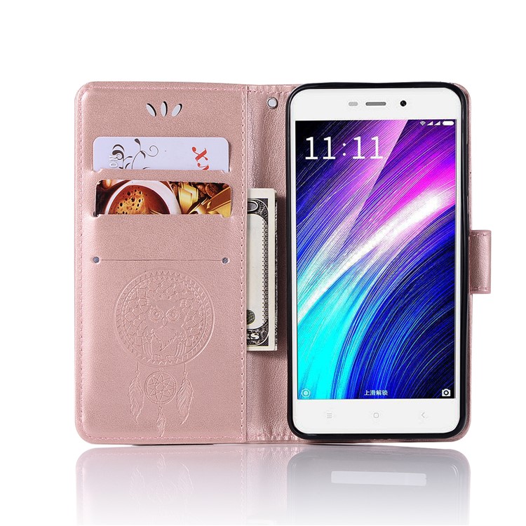 Impresión Sueño Colector Búho Billetera Magnética PU Soporte De Cuero Shell Para Xiaomi Redmi 4a - Oro Rosa-4