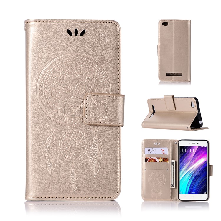 Imprima La Carpeta Magnética Del Soporte Del Cuero De La PU Del Colector Ideal Del Búho Del Colector Para El Xiaomi Redmi 4a - Oro-1