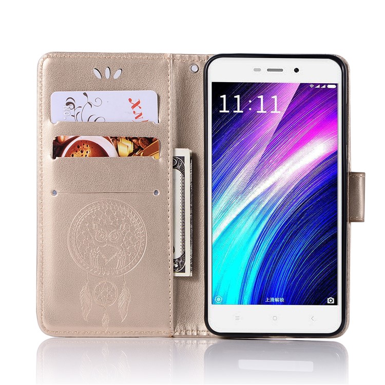 Imprima La Carpeta Magnética Del Soporte Del Cuero De La PU Del Colector Ideal Del Búho Del Colector Para El Xiaomi Redmi 4a - Oro-4