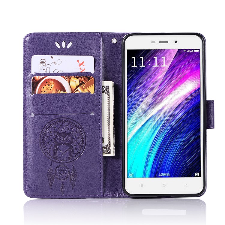Impresión Sueño Búho Colector Magnético PU Soporte De Cuero Shell Del Teléfono Móvil Para Xiaomi Redmi 4a - Púrpura-4
