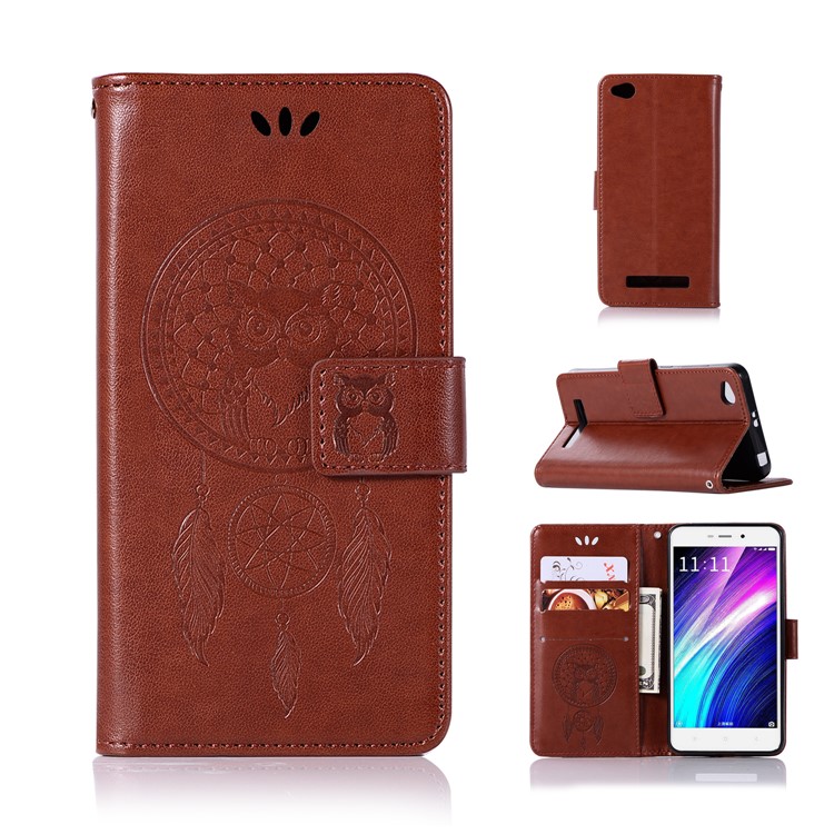 Impresión Sueño Colector Búho Cartera Magnética PU Soporte De Cuero Del Teléfono Celular Para Xiaomi Redmi 4a - Marrón-1
