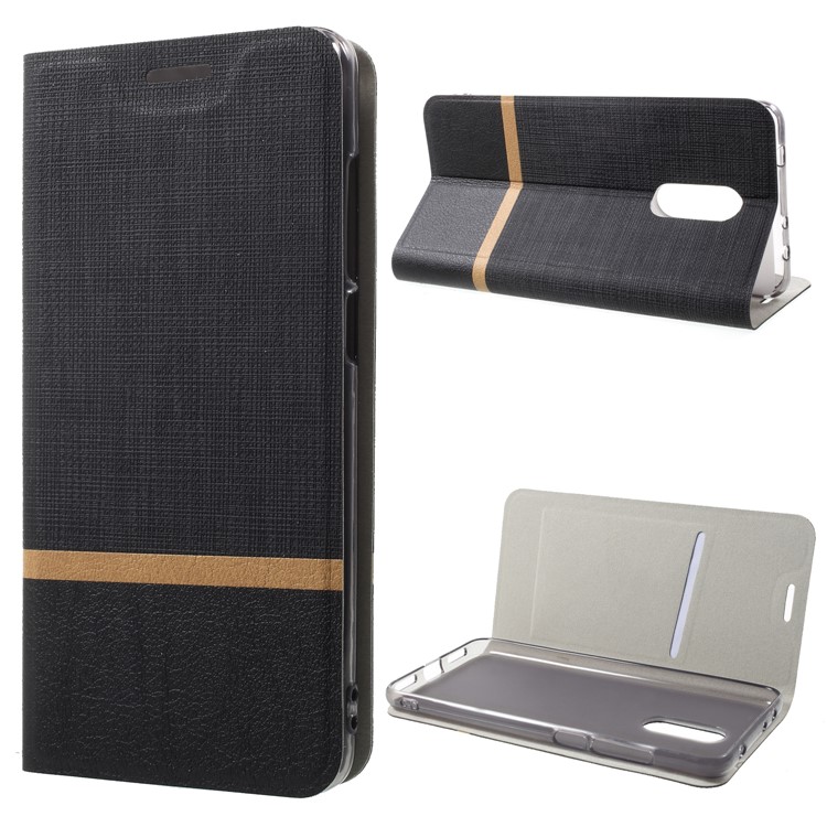 Contrast Color Steel Sheet Leather Casing for Xiaomi Redmi 5 - Black-1