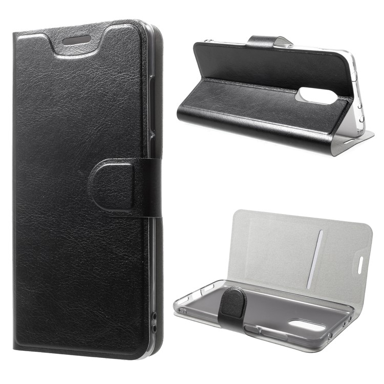 Crazy Horse Card Holder PU Leather Mobile Phone Case for Xiaomi Redmi 5 Built-in Steel Sheet - Black-1