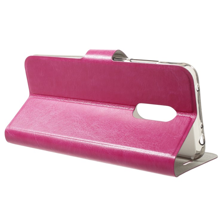 Crazy Horse Card Holder PU Leather Mobile Phone Case for Xiaomi Redmi 5 Plus Built-in Steel Sheet - Rose-4