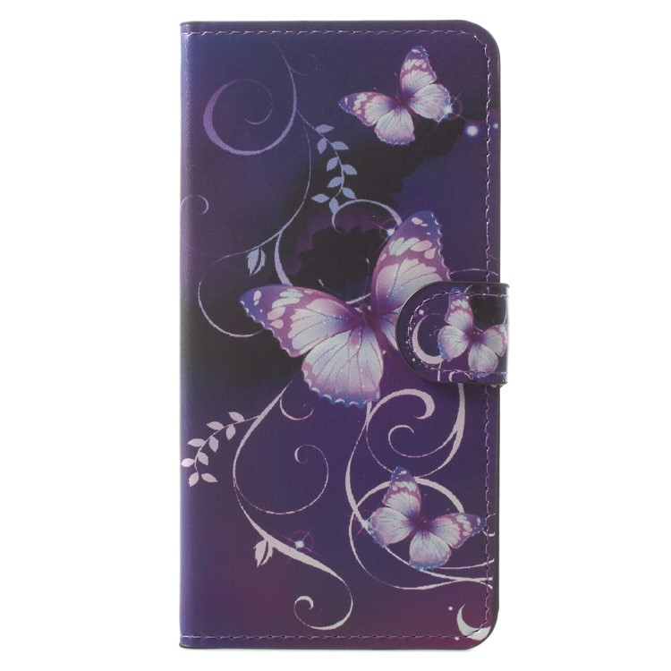 Pattern Printing Leather Wallet Case for Xiaomi Redmi Note 5A Prime / Y1 (India) - Purple Butterflies-2