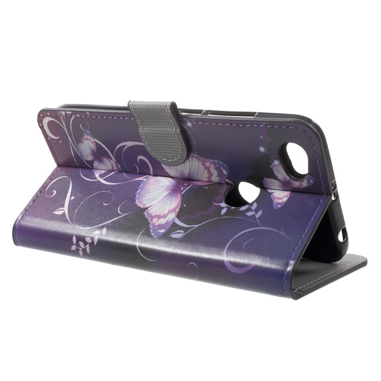 Pattern Printing Leather Wallet Case for Xiaomi Redmi Note 5A Prime / Y1 (India) - Purple Butterflies-4