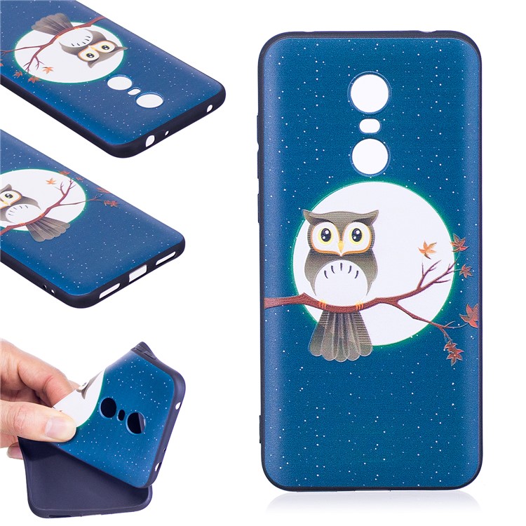 Soft Embossed Pattern Printing TPU Protective Case for Xiaomi Redmi 5 Plus - Owl on Branch-1