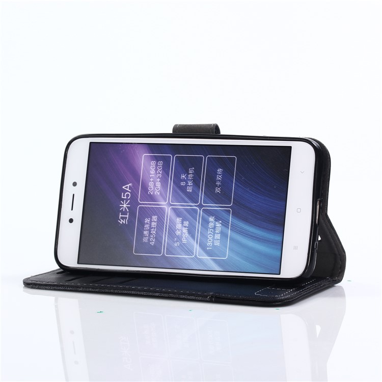 MUXMA PU Leather Splicing Canvas Wallet Stand Case for Xiaomi Redmi 5A - Black-13