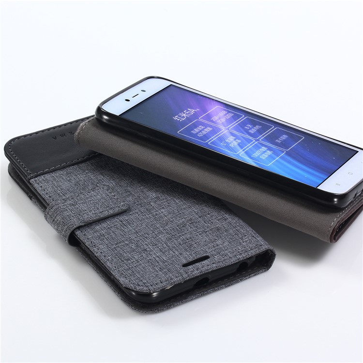 MUXMA PU Leather Splicing Canvas Wallet Stand Case for Xiaomi Redmi 5A - Black-6