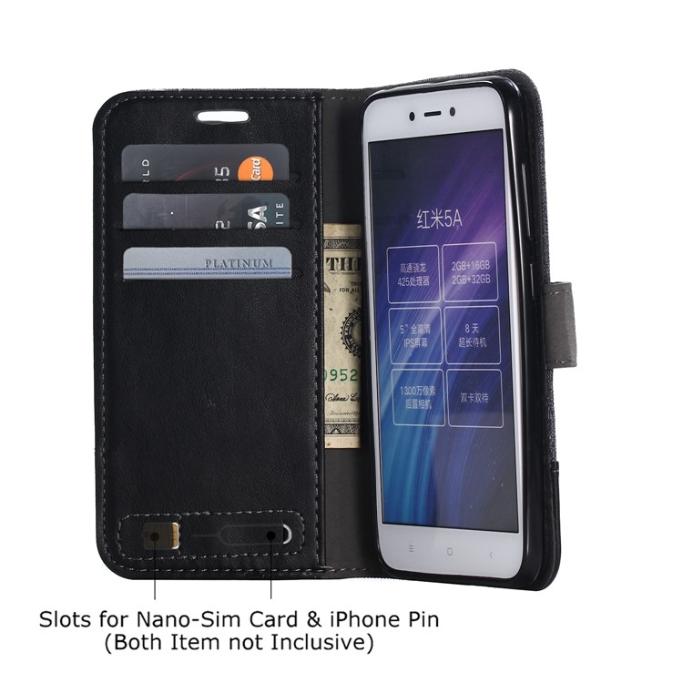 MUXMA PU Leather Splicing Canvas Wallet Stand Case for Xiaomi Redmi 5A - Black-7