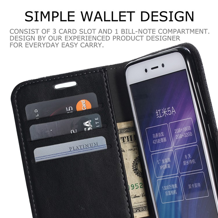 MUXMA PU Leather Splicing Canvas Wallet Stand Case for Xiaomi Redmi 5A - Black-8