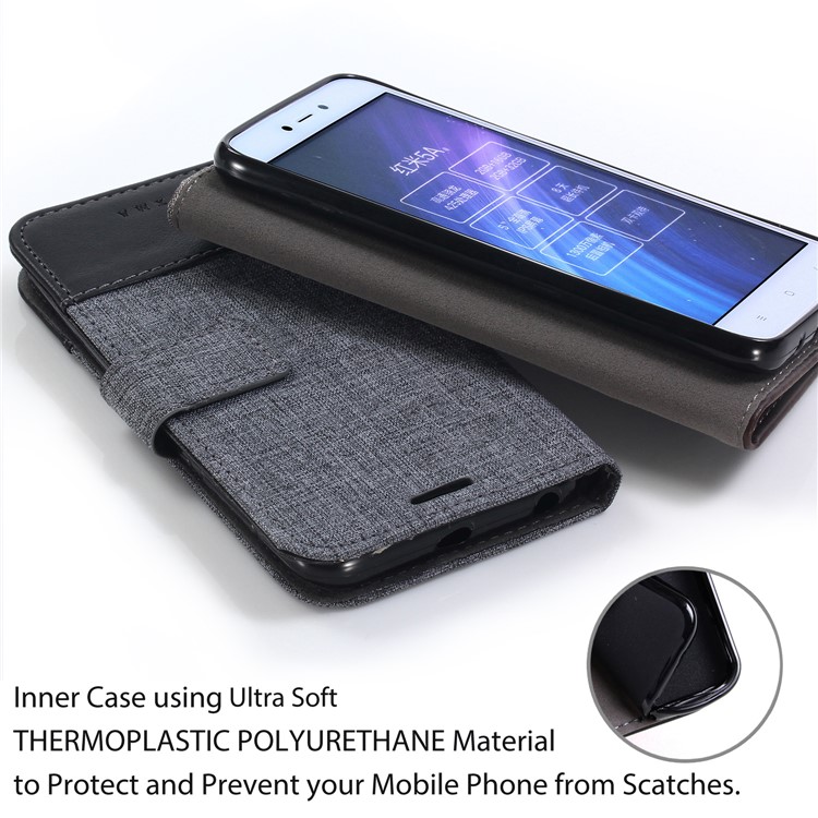 MUXMA PU Leather Splicing Canvas Wallet Stand Case for Xiaomi Redmi 5A - Black-9