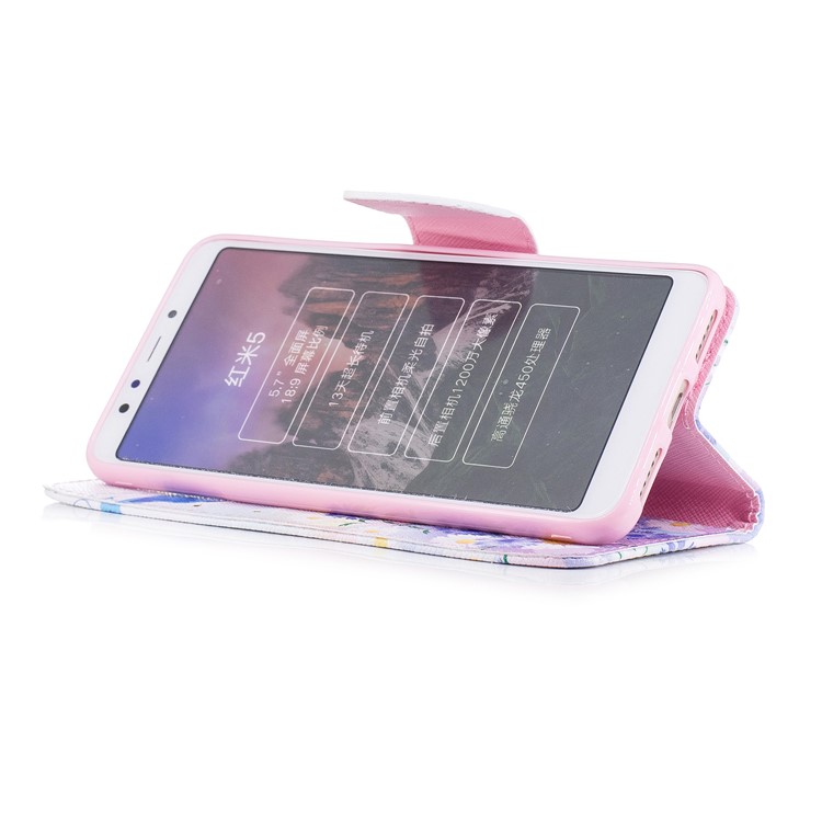 Pattern Printing PU Leather Magnetic Wallet Stand Case for Xiaomi Redmi 5 - Butterfly and Daisy-5