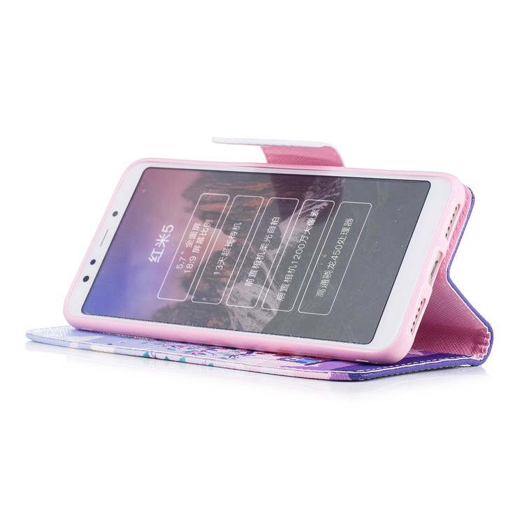 Patterned Leather Wallet Case with Stand for Xiaomi Redmi 5 - Owl Lover and Flowered Tree-5