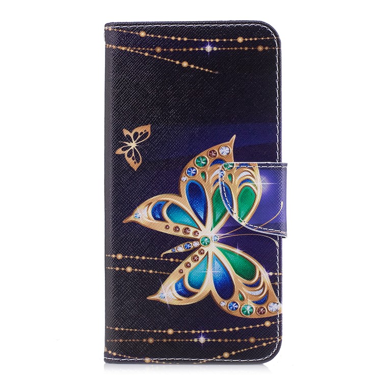 Pattern Printing Wallet Stand Leather Protective Magnetic Cover for Xiaomi Redmi 5 Plus - Butterflies with Diamond-2