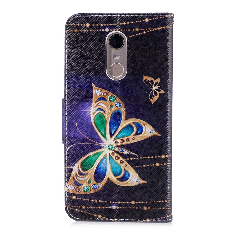 Pattern Printing Wallet Stand Leather Protective Magnetic Cover for Xiaomi Redmi 5 Plus - Butterflies with Diamond-3