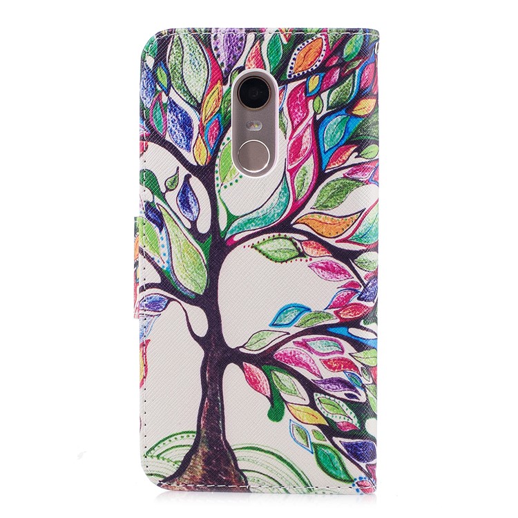 Impressão Padrão PU Couro Magnético Carteira Stand Cover Para Xiaomi Redmi Nota 5 / Redmi 5 Plus - Árvore Com Folhas Coloridas-3