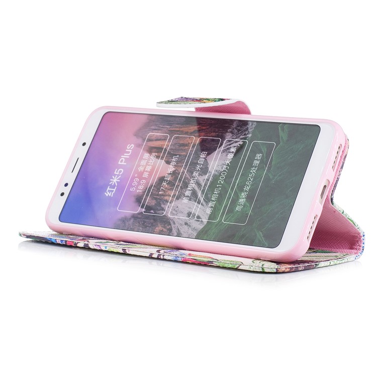Impressão Padrão PU Couro Magnético Carteira Stand Cover Para Xiaomi Redmi Nota 5 / Redmi 5 Plus - Árvore Com Folhas Coloridas-5