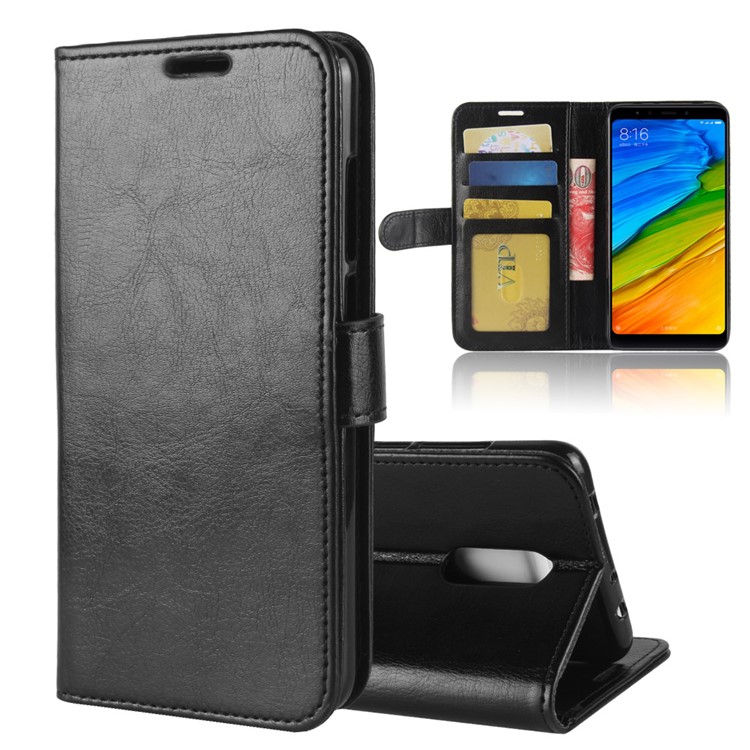 Crazy Horse Stand Wallet Leather Case for Xiaomi Redmi 5 - Black-1