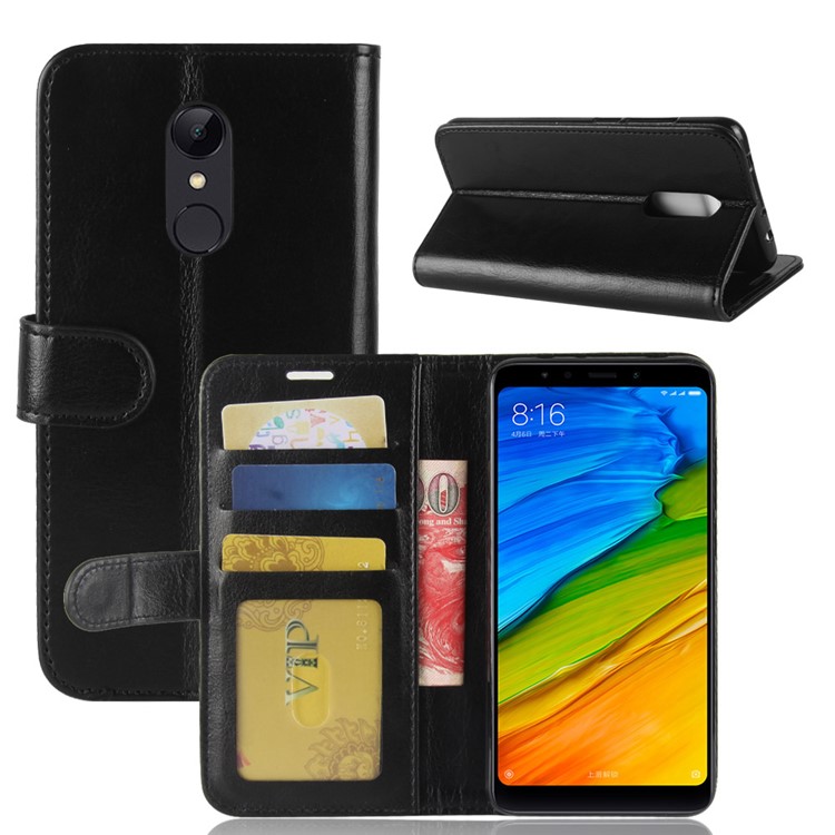 Crazy Horse Stand Wallet Leather Case for Xiaomi Redmi 5 - Black-8
