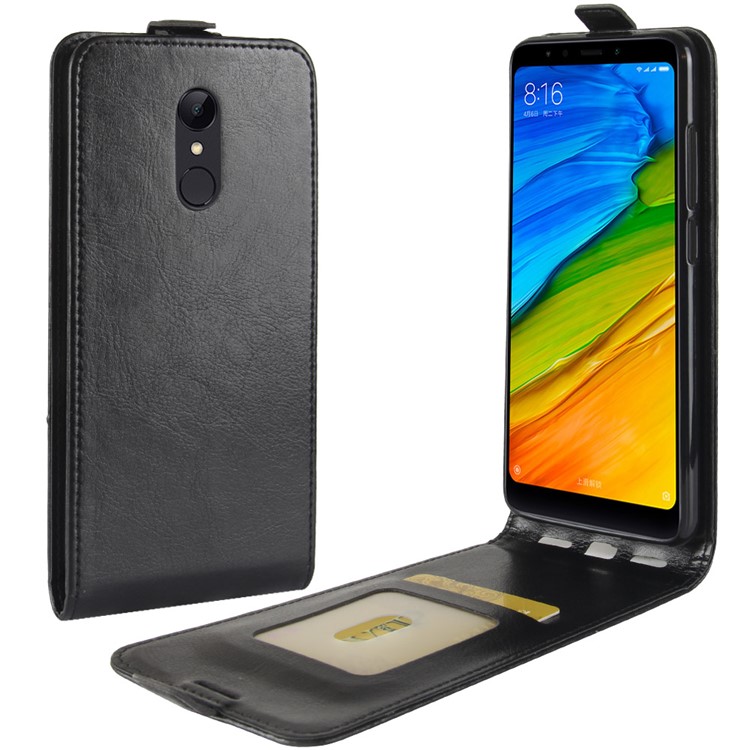 Crazy Horse Vertical Flip PU Leather Case with Card Holder for Xiaomi Redmi 5 - Black-1