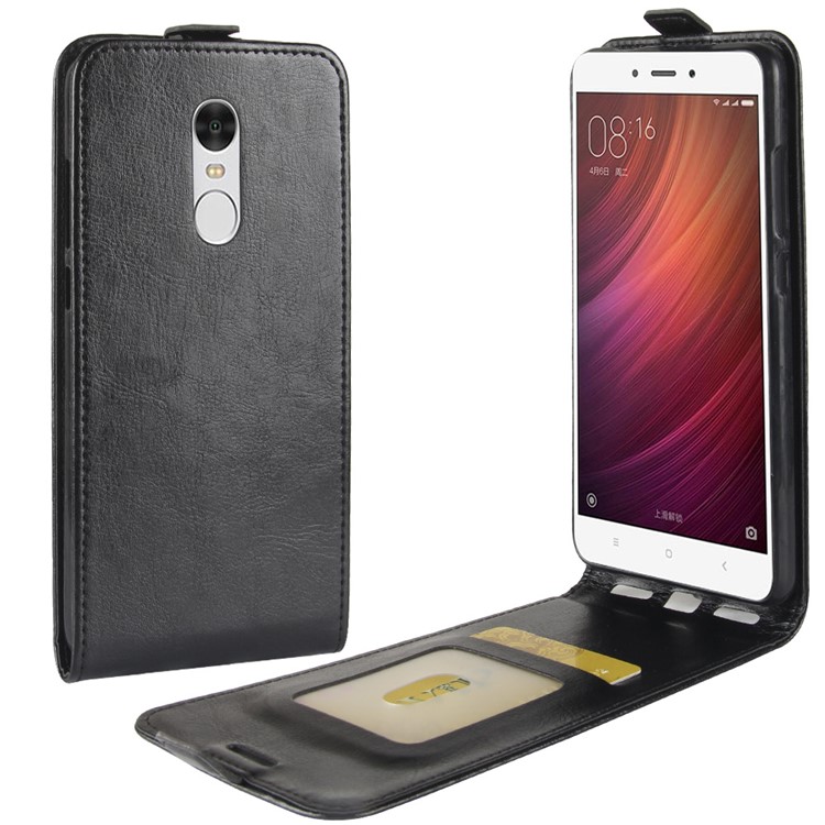 Crazy Horse Vertical Leather Card Holder Case for Xiaomi Redmi Note 4 - Black-1