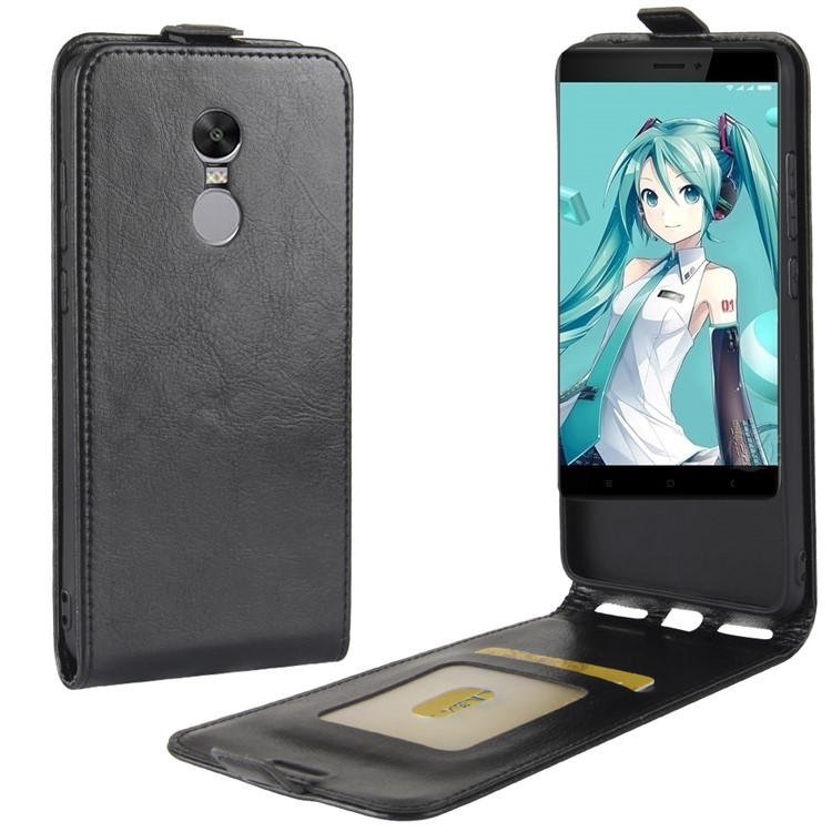 Crazy Horse Vertical Leather Card Holder Case for Xiaomi Redmi Note 4X - Black-1
