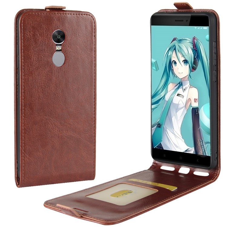 Crazy Horse Vertical Leather Case with Card Slot for Xiaomi Redmi Note 4X - Brown-1
